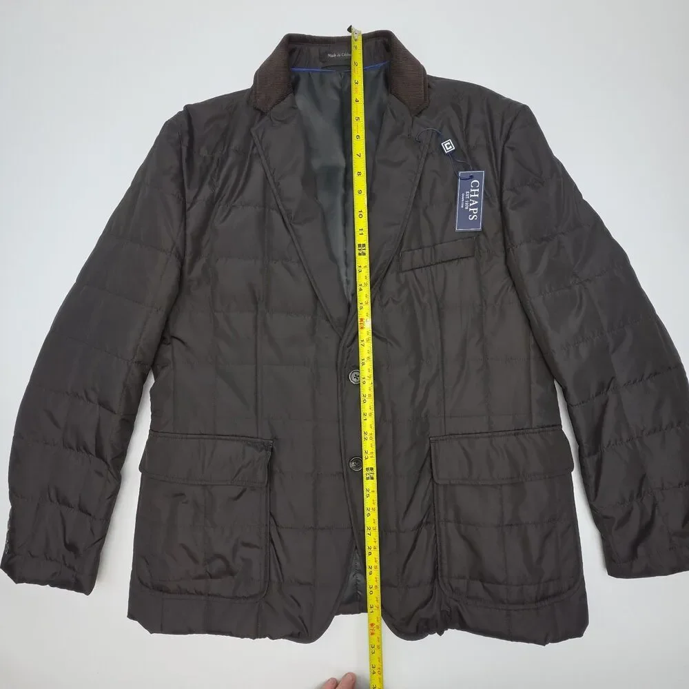 Chaps Coat Jacket Men Sz 44R Quilted Black Brown Coat Corduroy Collar NEW